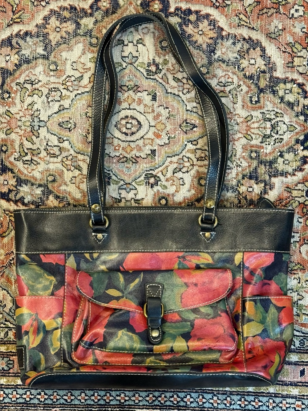 Patricia Nash Bolsena Leather Floral Sienna Sunset Shoulder Bag Handbag Tote EUC
